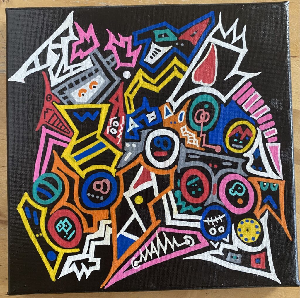Couleurs sur noir. Toile 20 X 2O CM.